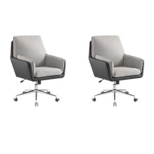 Bowery Hill Set of 2 Office Chairs in Gray and Black Faux Leather and Sherpa