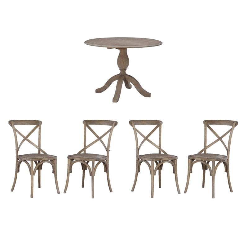 Bowery Hill Dining Set of 5 in Rustic Gray Solid Wood