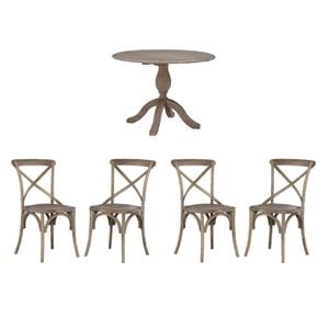 Bowery Hill Dining Set of 5 in Rustic Gray Solid Wood