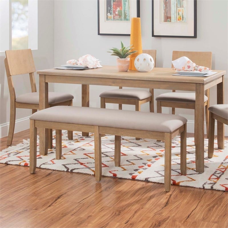 Bowery Hill Dining Set of Table & 4 Chairs & Bench in Washed Gray
