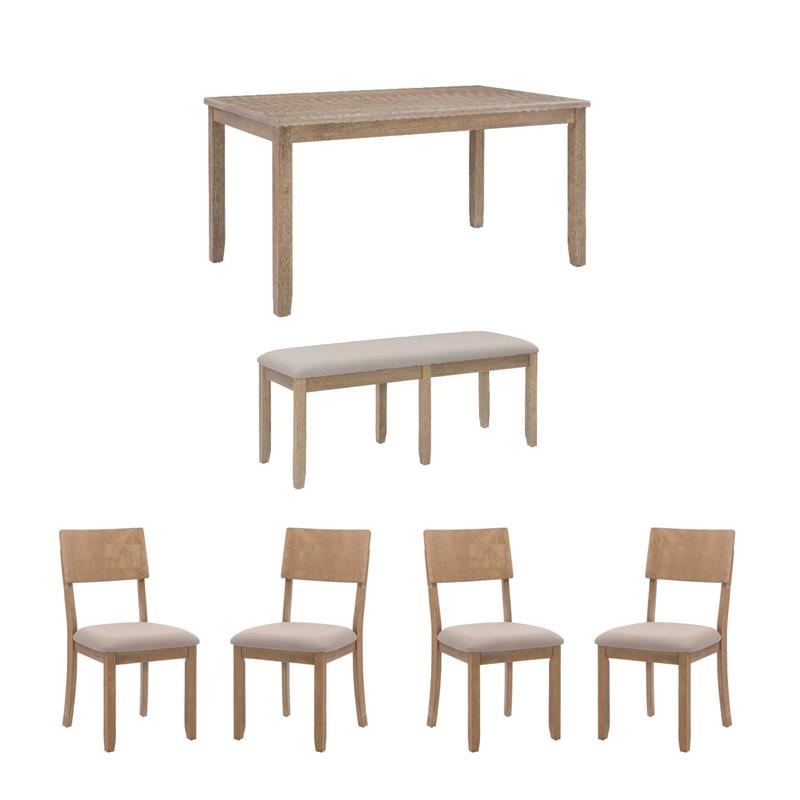 Bowery Hill Dining Set of Table & 4 Chairs & Bench in Washed Gray
