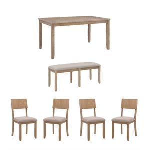 Bowery Hill Dining Set of Table & 4 Chairs & Bench in Washed Gray