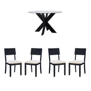 Bowery Hill Dining Set of 5 in Charcoal Gray and Black - Acacia Wood and Glass