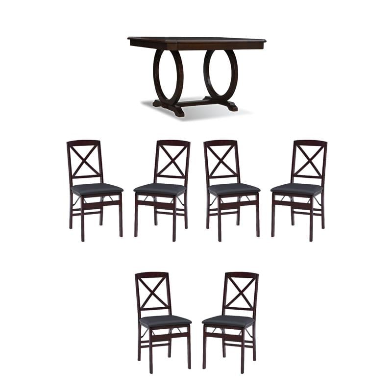 Bowery Hill Dining Set of 6 Folding Chairs and Gathering Table