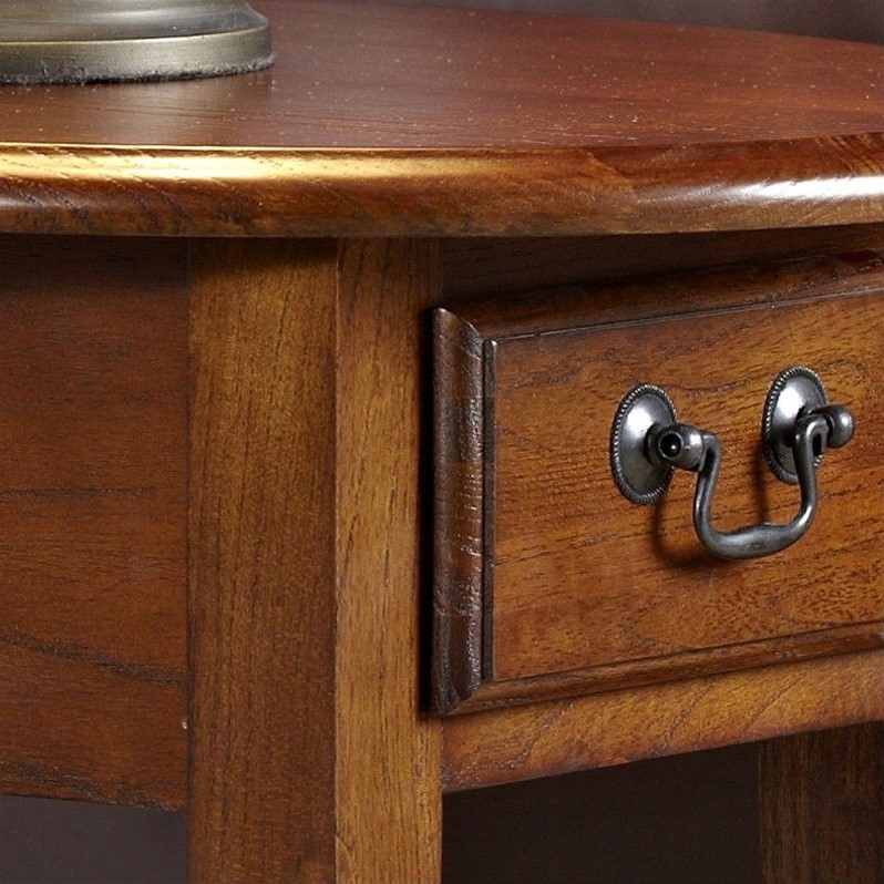 Bowery Hill Contemporary Wood Oval End Table with Drawer in Medium Oak