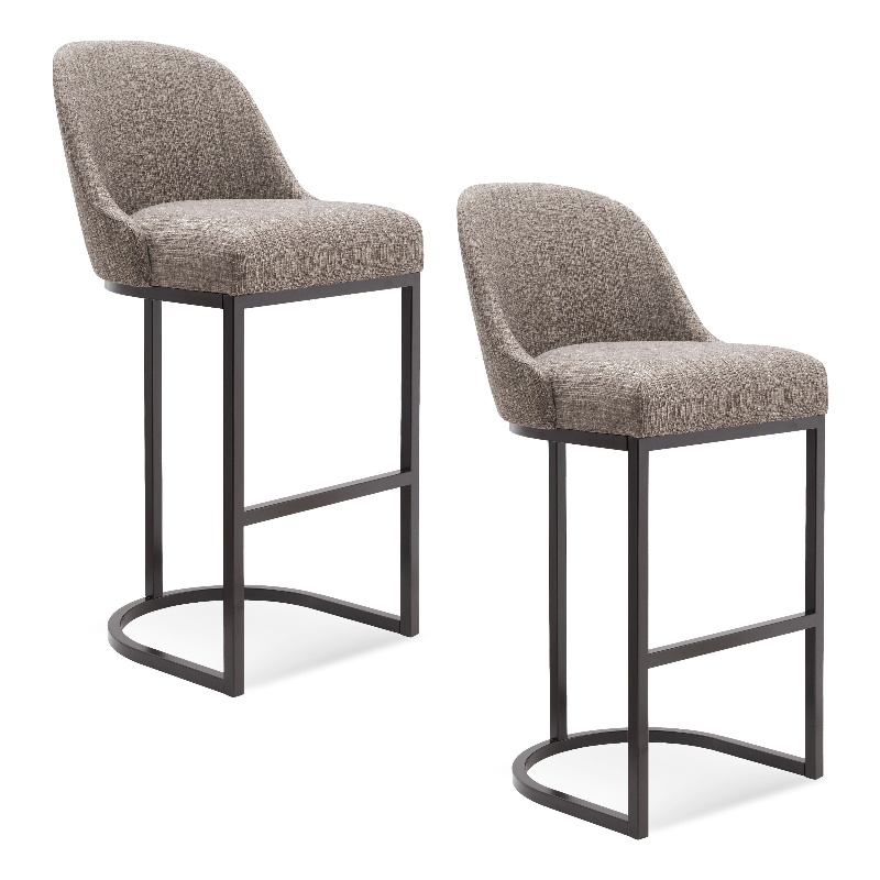 Bowery Hill Barrel Back Metal Bar Stool Set in Gray/Espresso