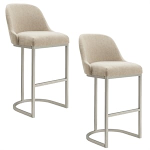 Bowery Hill Barrel Back Metal Bar Stool Set in Oatmeal/Off White