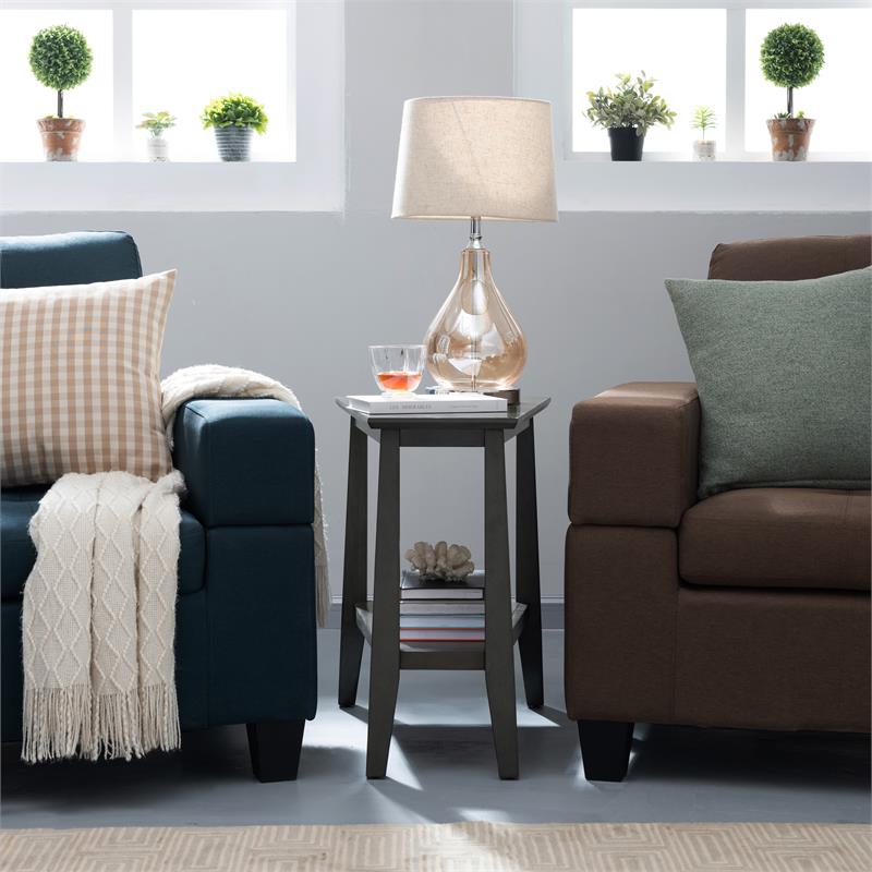 Bowery Hill Solid Wood Recliner Wedge Table with Open Shelf in Gray