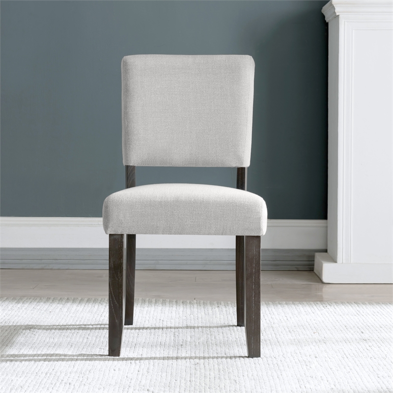Bowery Hill Wood Upholstered Dining Chair Set in Gray Washed Black Bean
