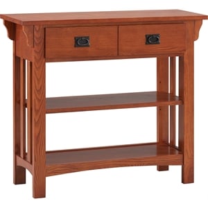 Bowery Hill Solid Wood Mission Bookcase with Drawers in Medium Oak