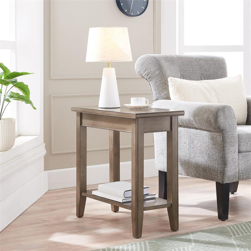 Bowery Hill Solid Wood Narrow End Table with Shelf in Smoke Gray