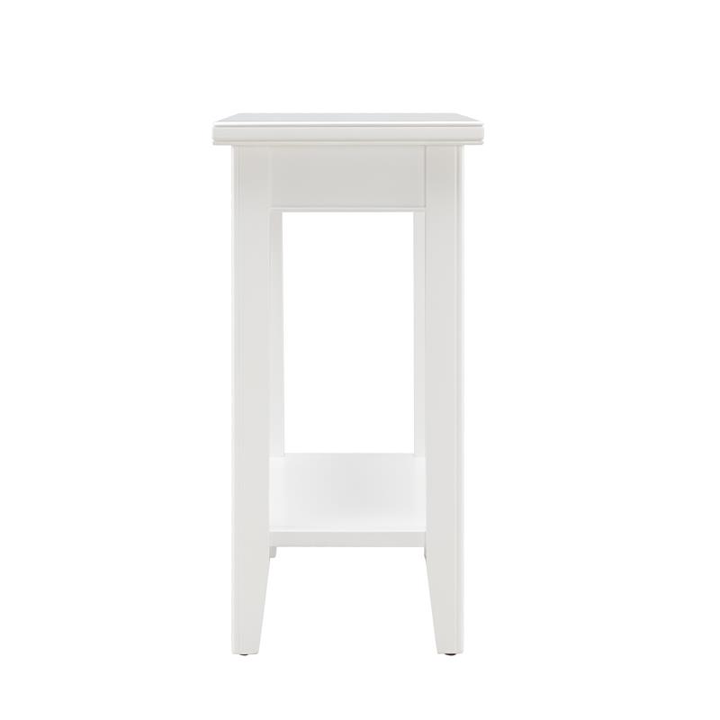 Bowery Hill Contemporary Solid Wood Narrow End Table with Shelf in White