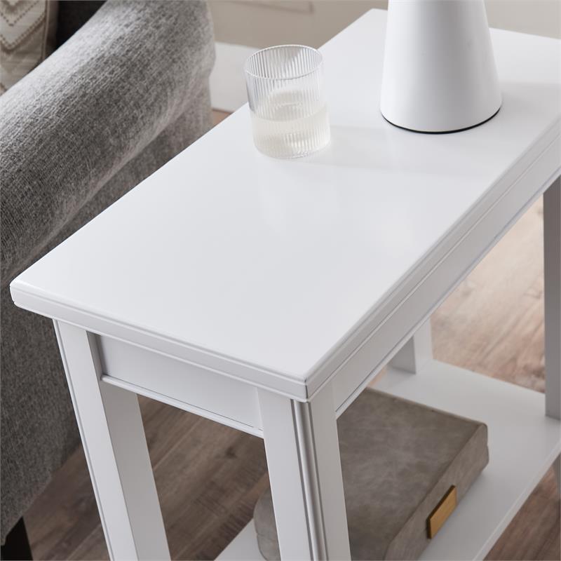 Bowery Hill Contemporary Solid Wood Narrow End Table with Shelf in White