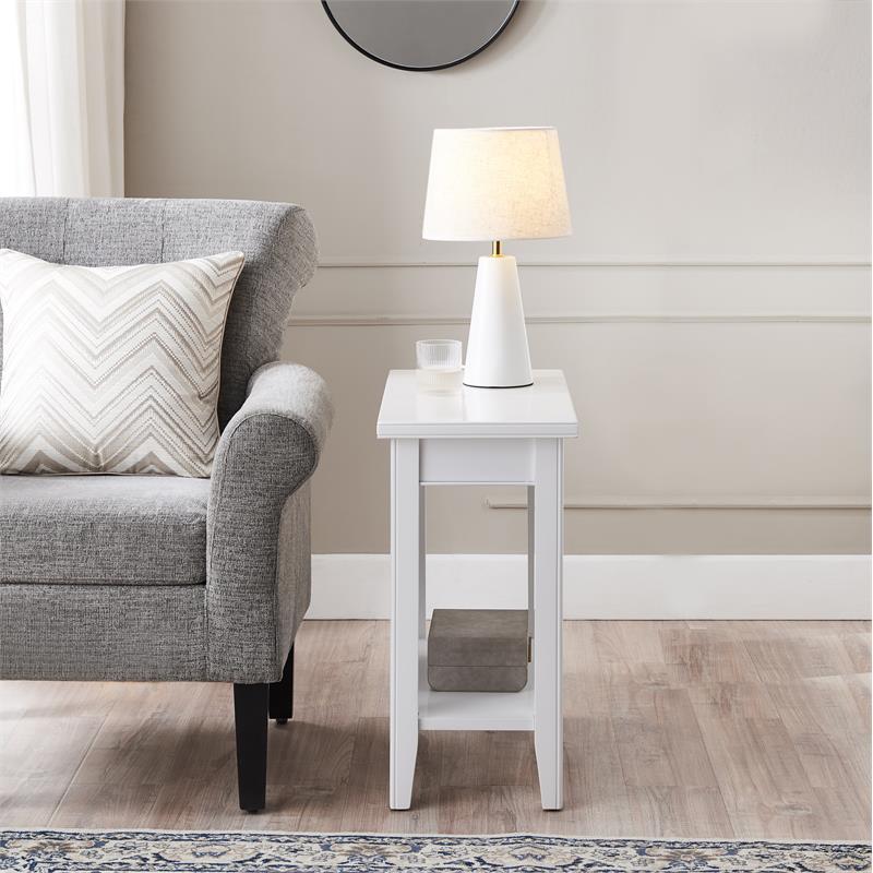 Bowery Hill Contemporary Solid Wood Narrow End Table with Shelf in White