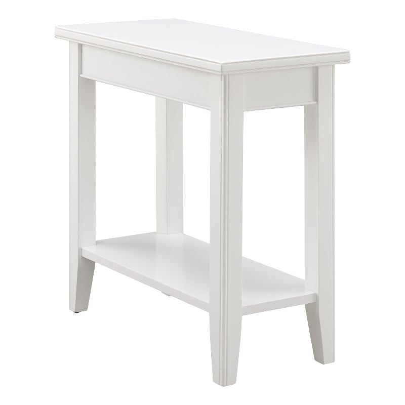 Bowery Hill Contemporary Solid Wood Narrow End Table with Shelf in White