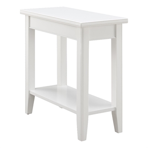 bowery hill contemporary solid wood narrow end table with shelf in white
