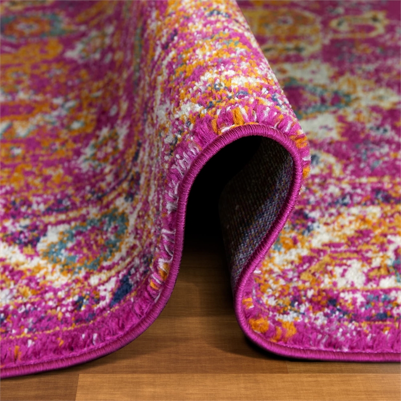 Bowery Hill Vintage Turkish Medallion Faded Fuchsia Area Rug 5'3