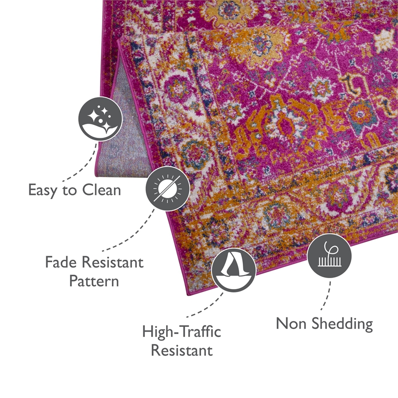 Bowery Hill Vintage Turkish Medallion Faded Fuchsia Area Rug 5'3