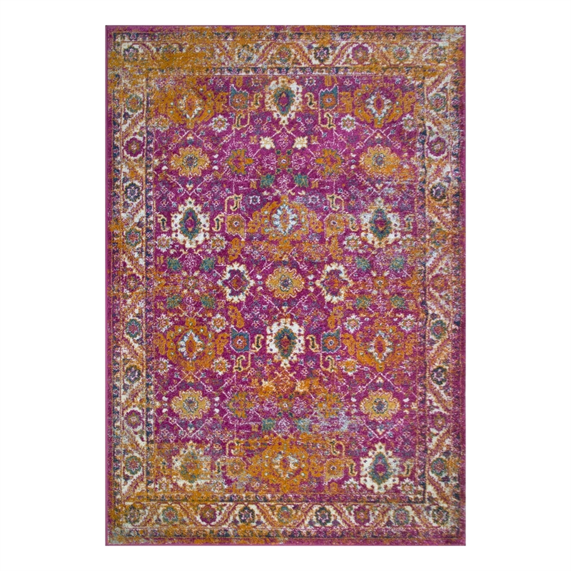 Bowery Hill Vintage Turkish Medallion Faded Fuchsia Area Rug 5'3