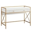 Bowery Hill Desk with Drop Front Keyboard Drawer in White/Satin Gold