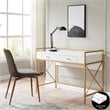 Bowery Hill Desk with Drop Front Keyboard Drawer in White/Satin Gold