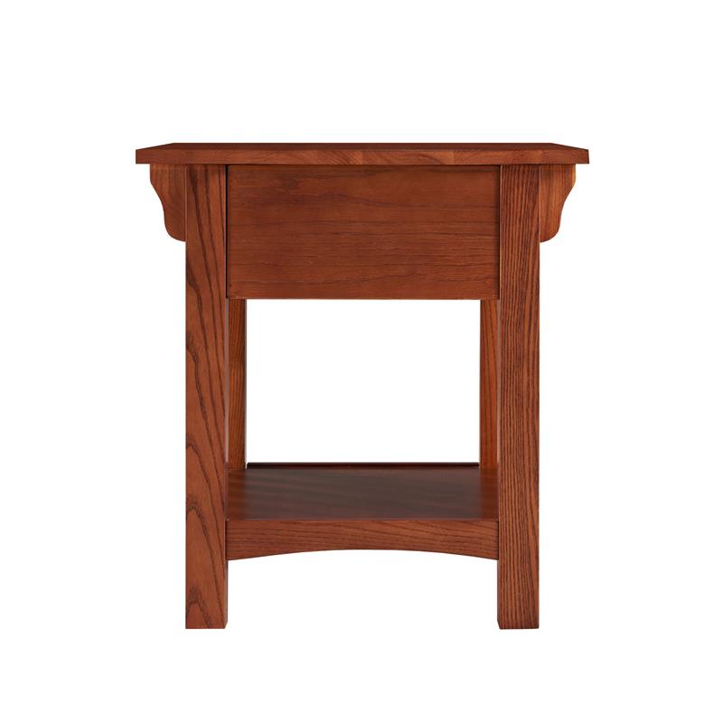 Bowery Hill Solid Wood Mission Side Table with Locking Drawer in Medium Oak