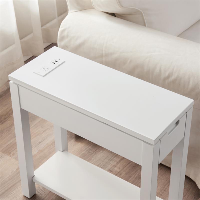 Bowery Hill Solid Wood Mission Side Table with Locking Drawer in Medium Oak