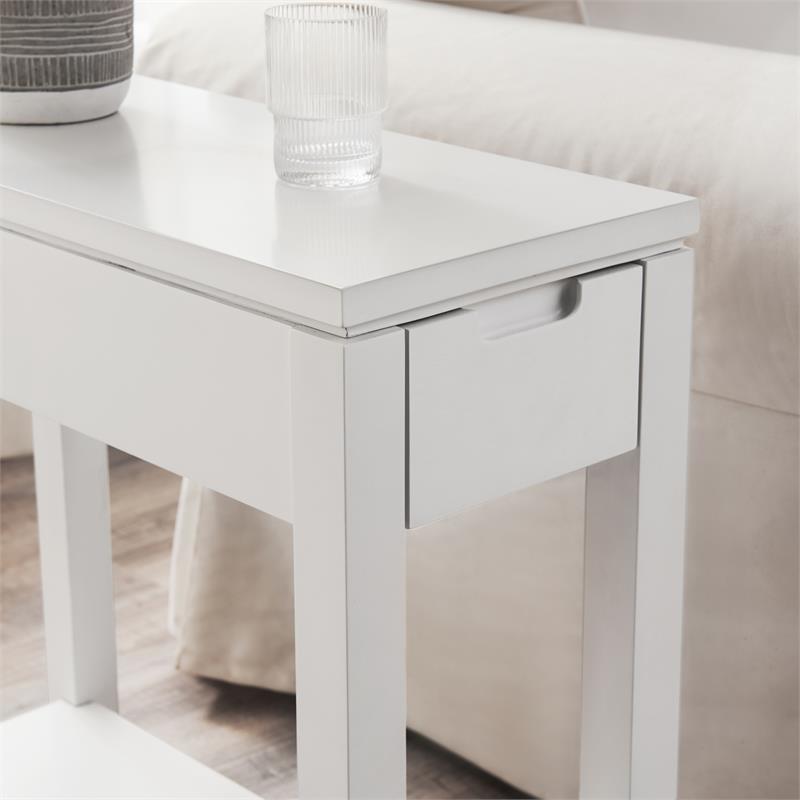 Bowery Hill Solid Wood Mission Side Table with Locking Drawer in Medium Oak