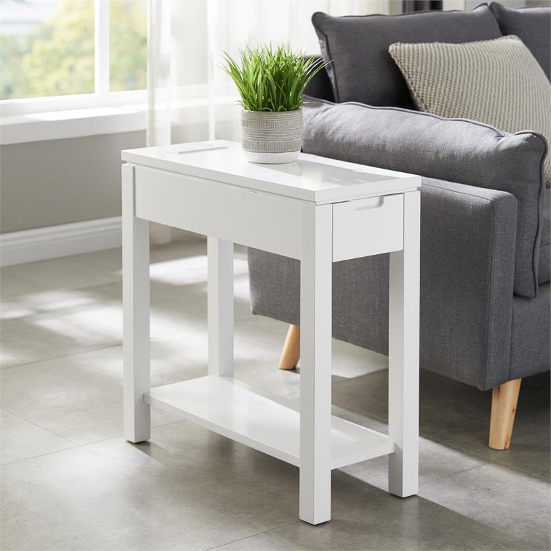 Bowery Hill Solid Wood Mission Side Table with Locking Drawer in Medium Oak
