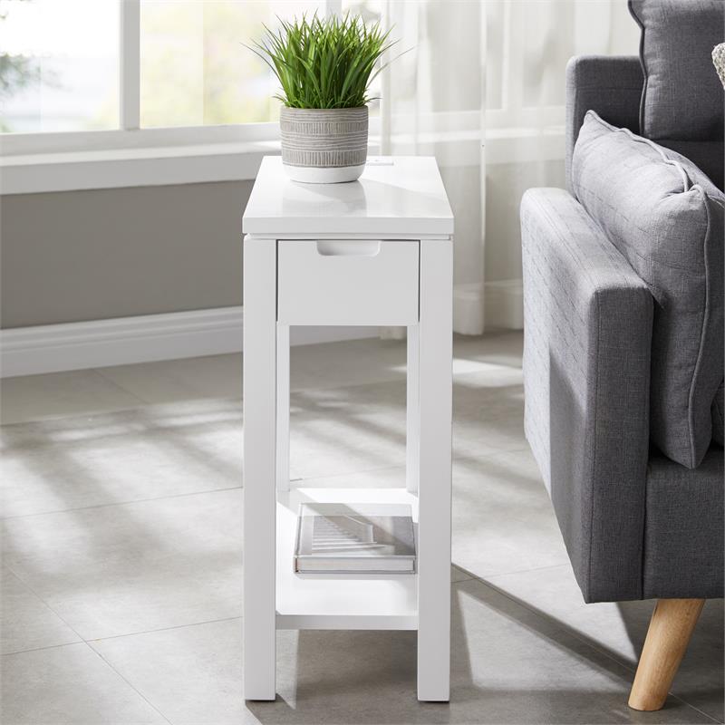 Bowery Hill Solid Wood Mission Side Table with Locking Drawer in Medium Oak