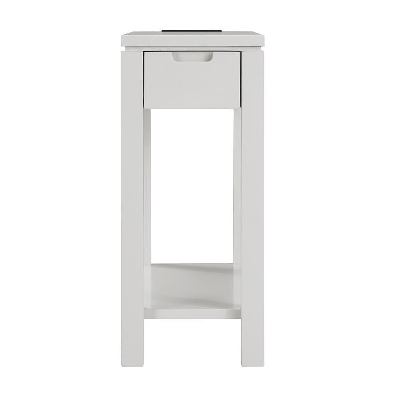 Bowery Hill Solid Wood End Table with Drawer and AC/USB Outlet in Gray