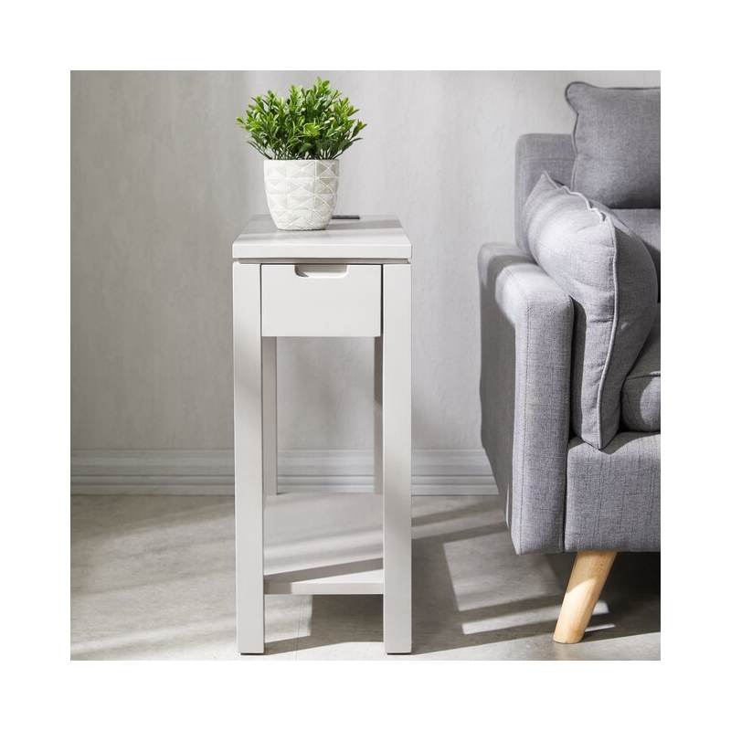Bowery Hill Solid Wood End Table with Drawer and AC/USB Outlet in Gray