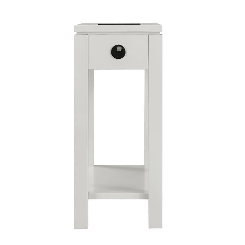 Bowery Hill Solid Wood End Table with Drawer and AC/USB Outlet in Gray