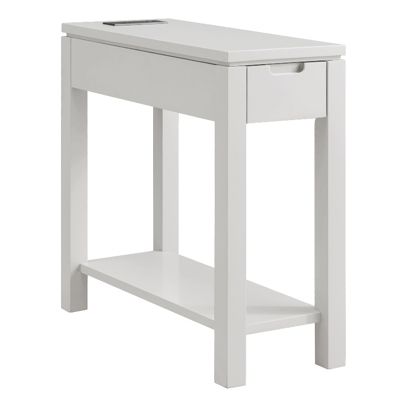 Bowery Hill Solid Wood End Table with Drawer and AC/USB Outlet in Gray