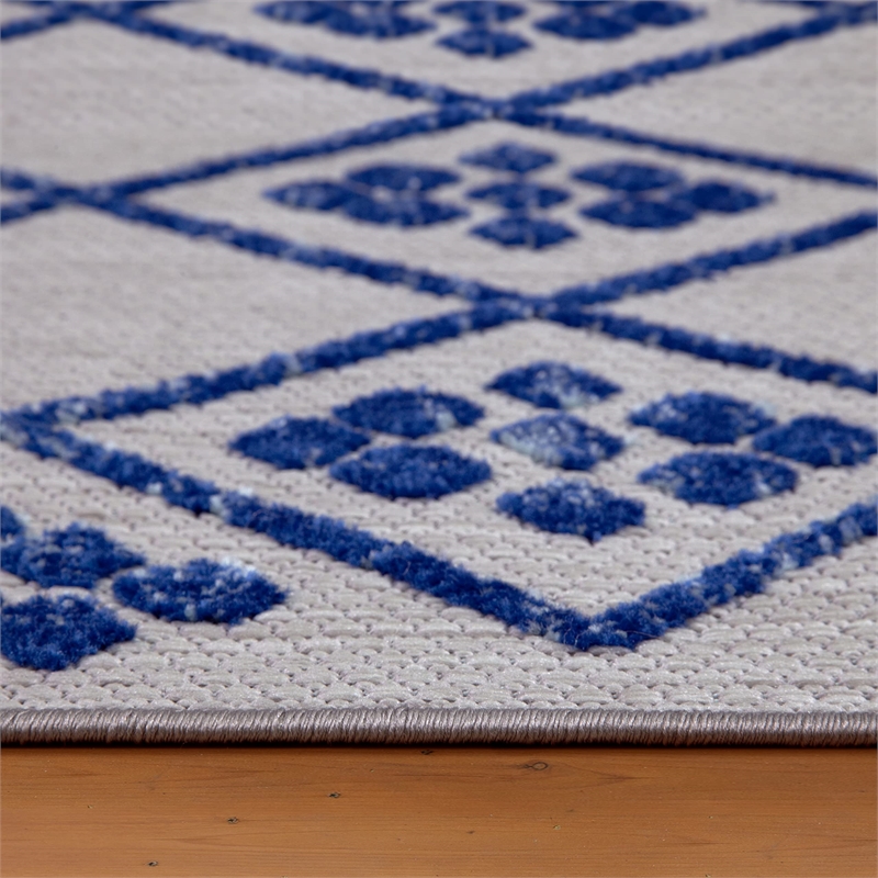 Bowery Hill Gray with Blue Moroccan Indoor Outdoor Area Rug 7'10