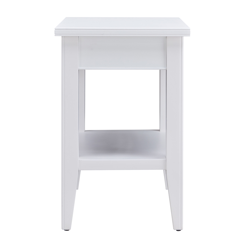 Bowery Hill Solid Wood Chairside Table with Drawer and Display Shelf in White