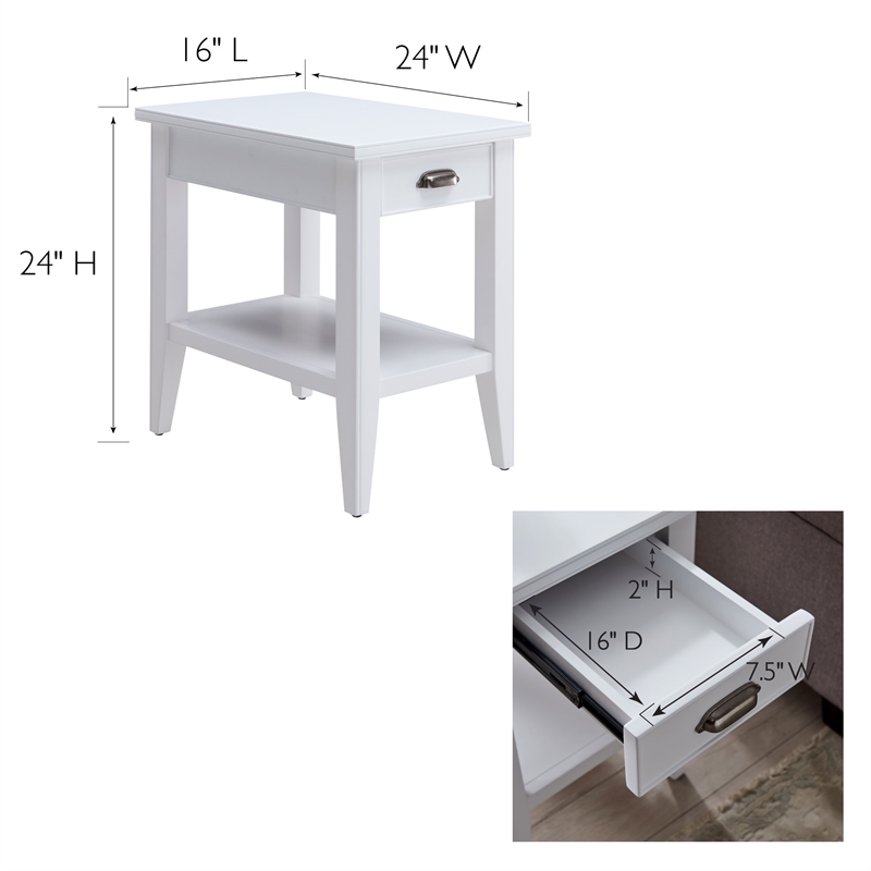 Bowery Hill Solid Wood Chairside Table with Drawer and Display Shelf in White