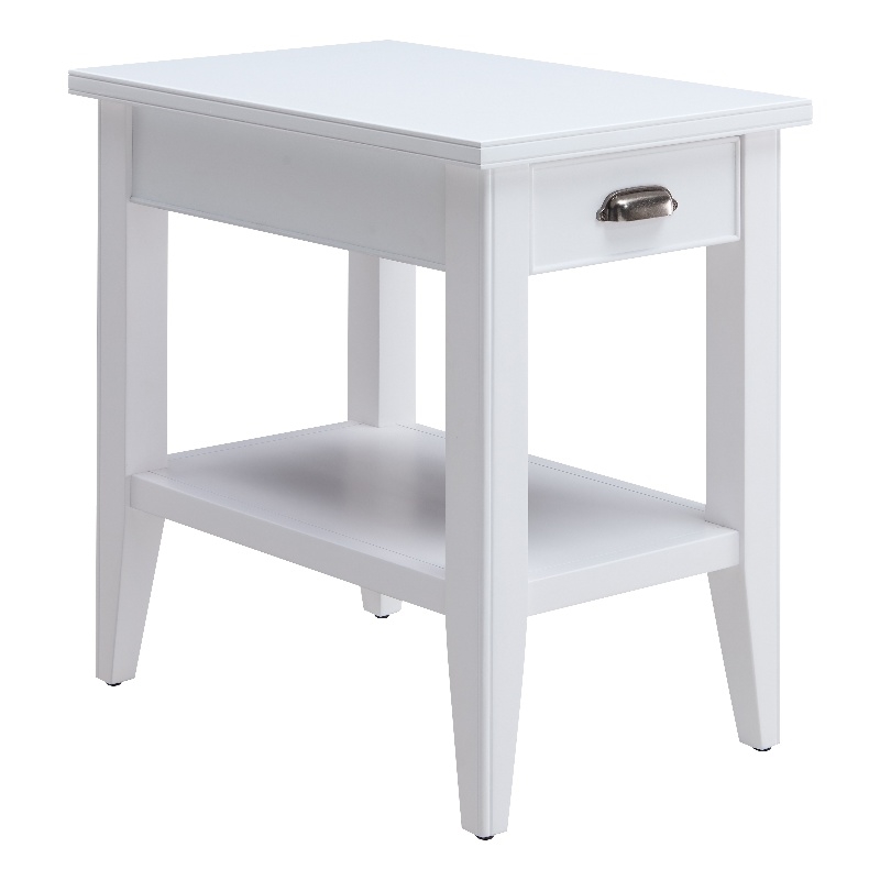 Bowery Hill Solid Wood Chairside Table with Drawer and Display Shelf in White