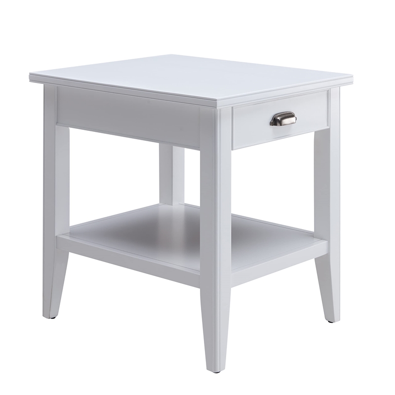 Bowery Hill Solid Wood End Table with Drawer and Display Shelf in White