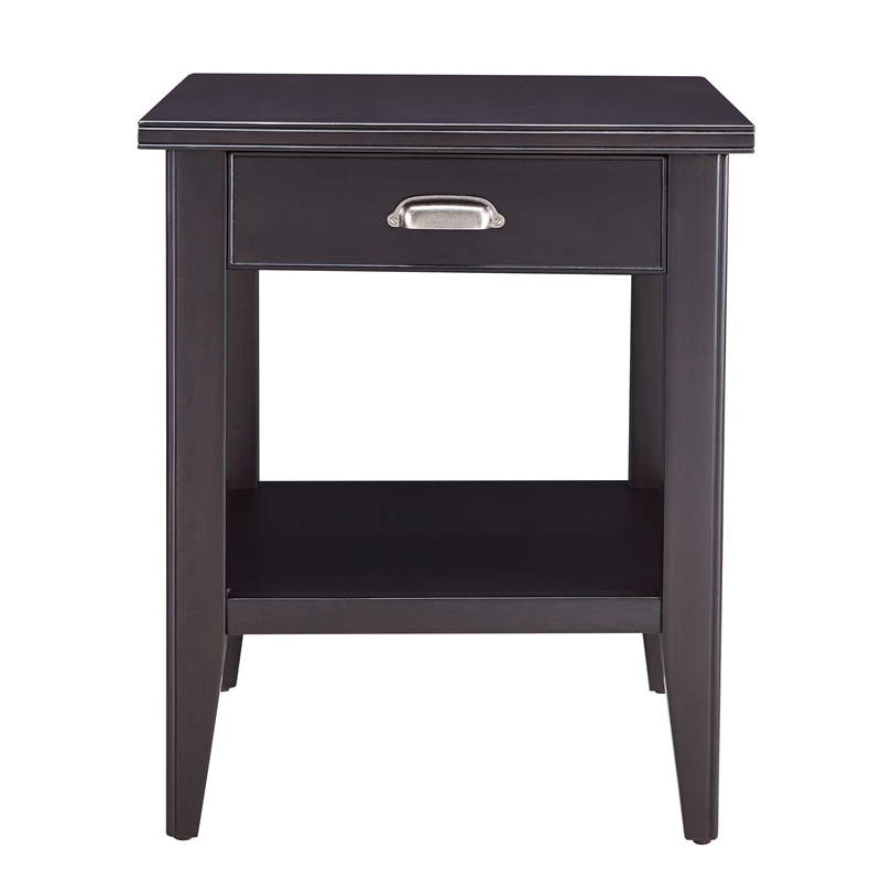 Bowery Hill Solid Wood End Table with Drawer and Display Shelf in Black