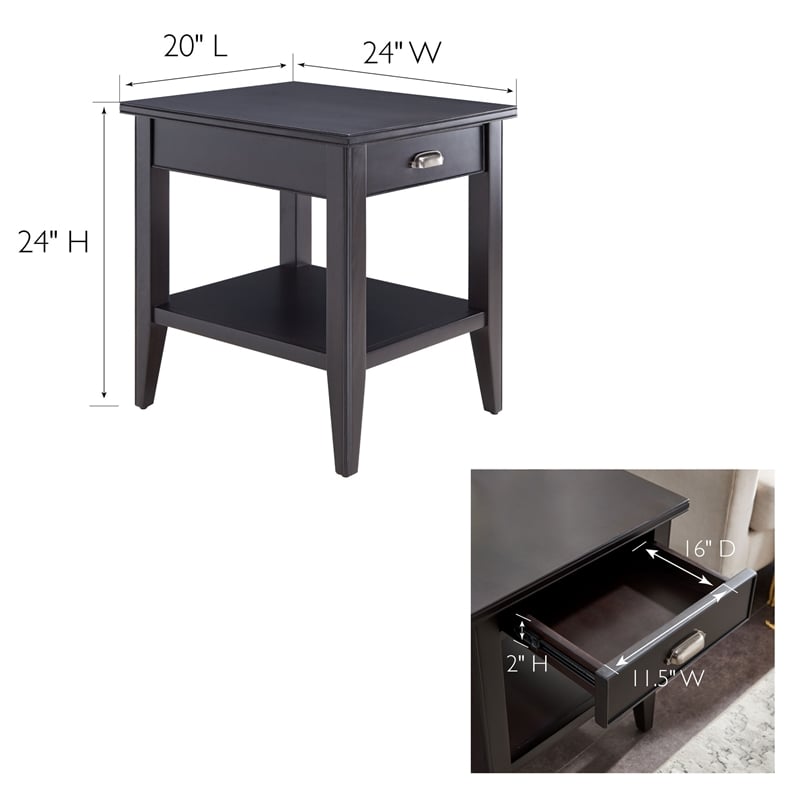 Bowery Hill Solid Wood End Table with Drawer and Display Shelf in Black