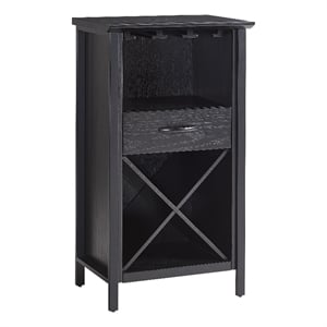 Bowery Hill Solid Wood Mini Bar Cabinet for Stemware and Bottle Storage in Black