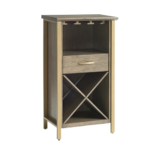 Bowery Hill Contemporary Solid Wood Mini Bar Cabinet in Dune/Gold