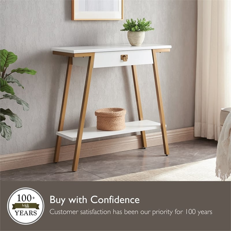 Bowery Hill Wood and Metal Console Table with Drawer in White