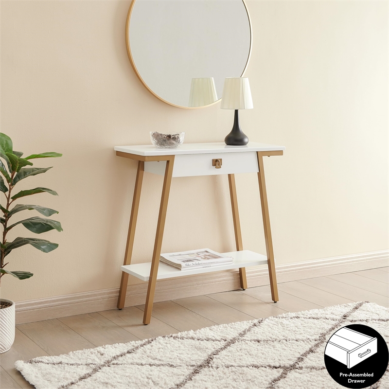 Bowery Hill Wood and Metal Console Table with Drawer in White