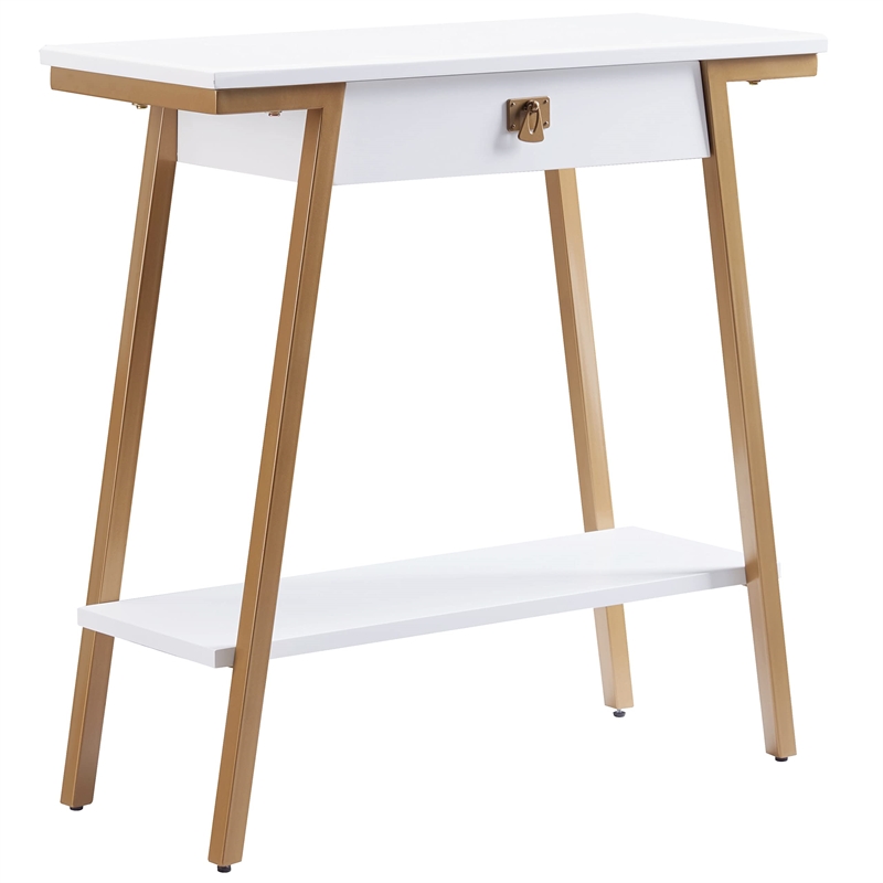 Bowery Hill Wood and Metal Console Table with Drawer in White