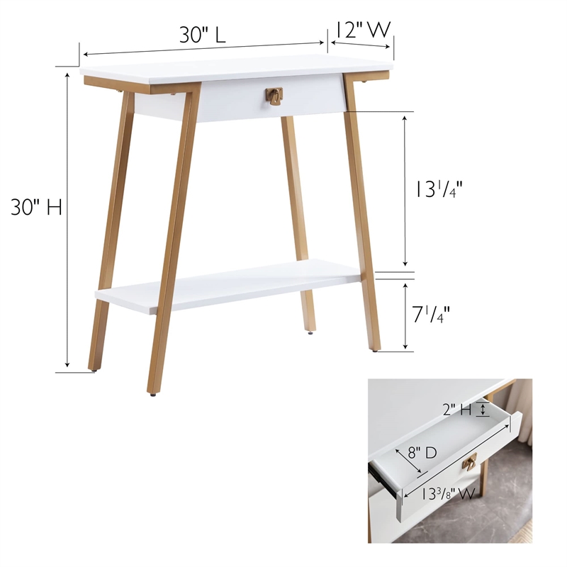 Bowery Hill Wood and Metal Console Table with Drawer in White