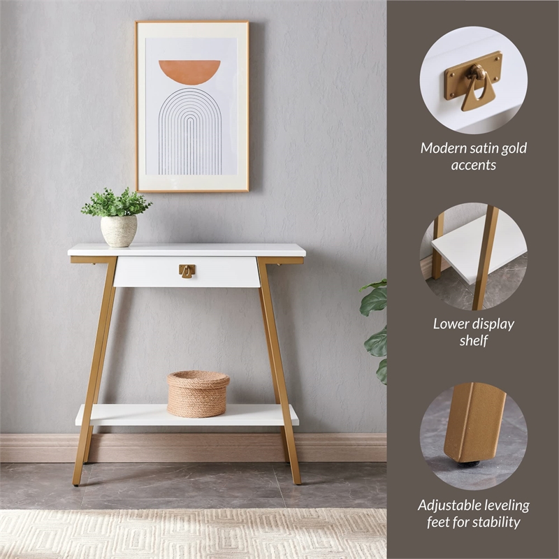 Bowery Hill Wood and Metal Console Table with Drawer in White