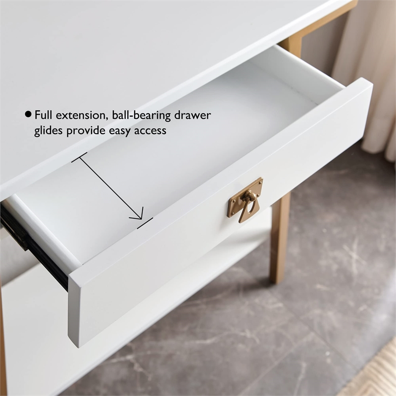 Bowery Hill Wood and Metal Console Table with Drawer in White