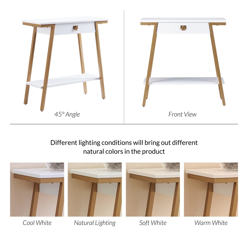 Bowery Hill Wood and Metal Console Table with Drawer in White